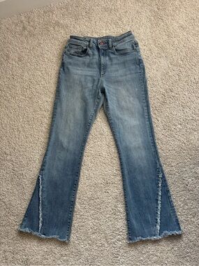 DL1961 Light Blue Flare Jeans with Frayed Side Slits